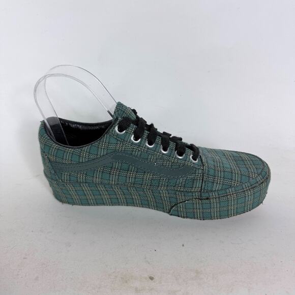 VANS Classic Platform Sneakers Women's 6.5 Green Plaid Canvas Lace-Up Comfort - Picture 3 of 10